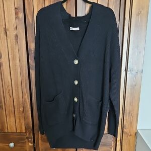 SO Black Cardigan Sweater V-Neck Medium-Weight